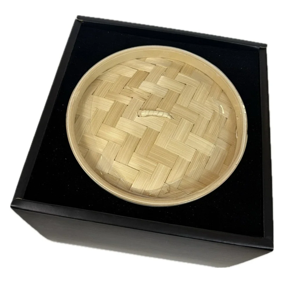 NEW 3 Tier Bamboo Steamer Basket Set with Lid & 2 Ceramic Soy Sauce Bowls in Box